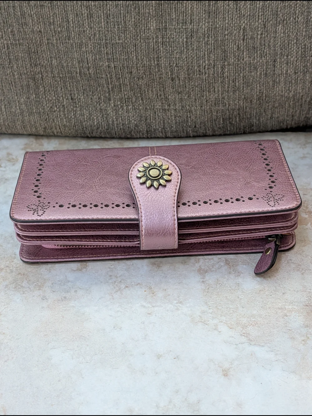 Lavemi Floral Accent RFID Wallet Clutch in Rose Metallic NWOT